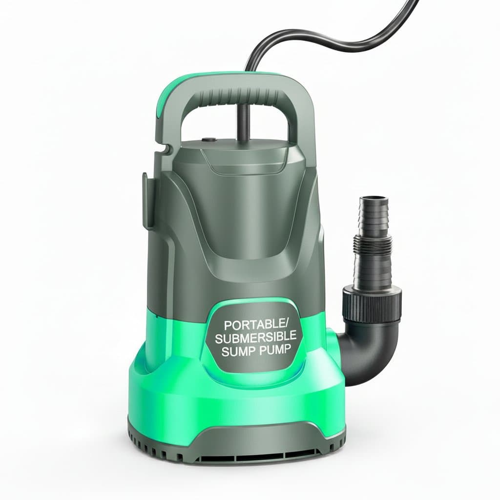 1HP submersible sump pump with 4500 GPH capacity, portable design for utility water transfer, drainage, and sump applications.